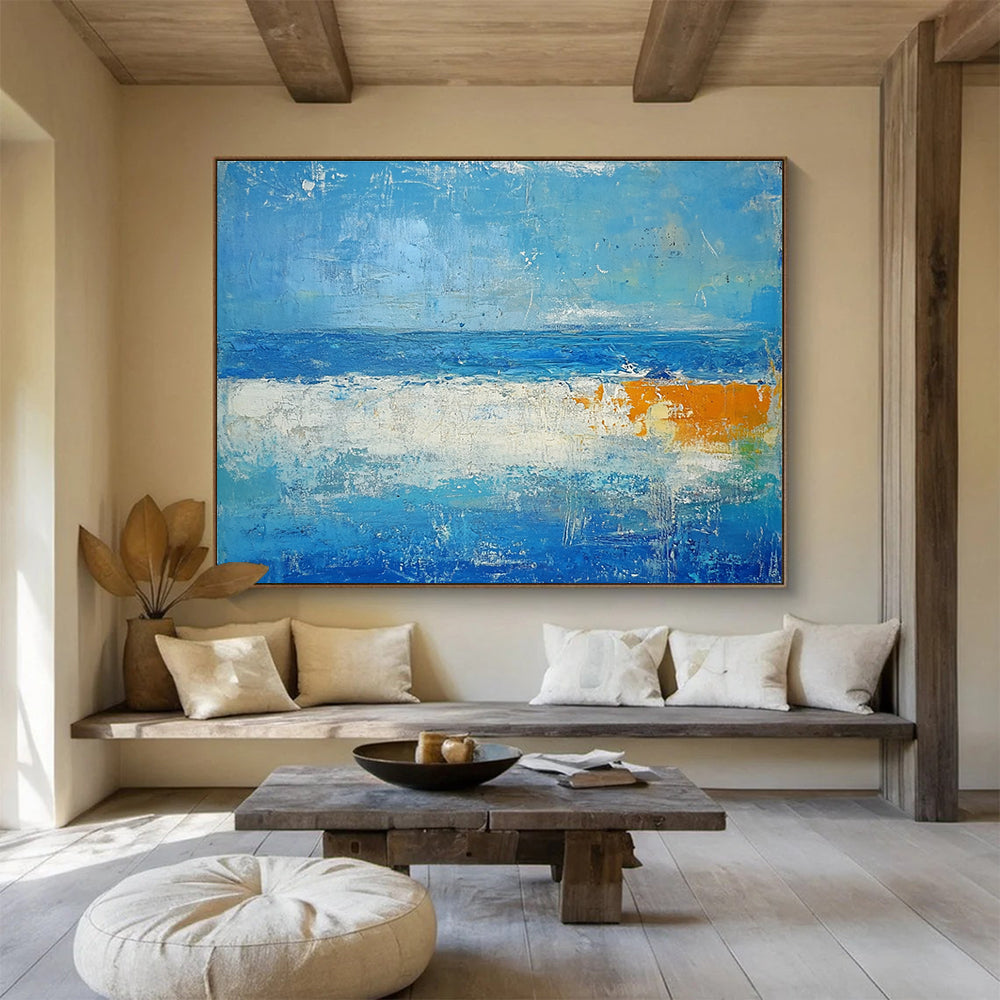 Big Size Blue, White, and Orange Abstract Seascape - Acrylic Painting WB286
