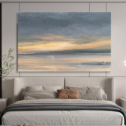 Huge Size Gray, Orange, and Multicolor Abstract Sunset Landscape, Abstract Oil Painting WB175