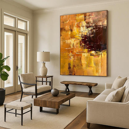 Acrylic Modern Art Paintings Orange, Yellow, and Brown Textured Abstract Painting On Canvas HS802