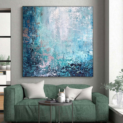 Unique Abstract Art Teal, Blue & Pink Textured Abstract, Large Contemporary Wall Art HS295