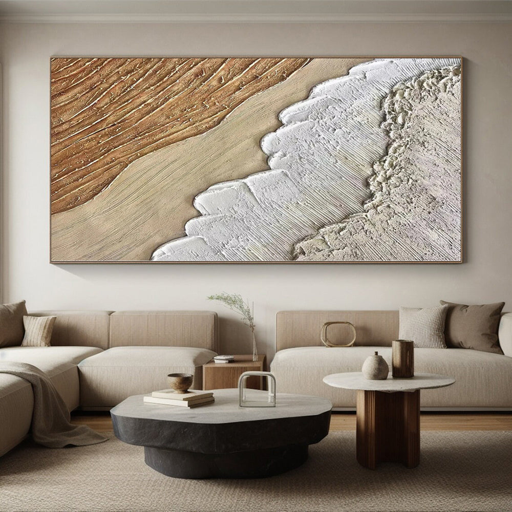 Hand-Painted Beige, Brown, and White Textured Layered Abstract Painting For Sale HS013