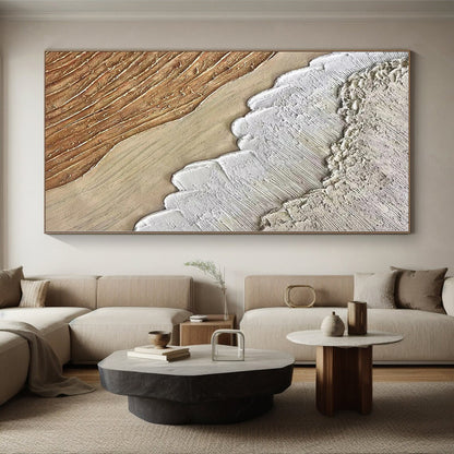 Hand-Painted Beige, Brown, and White Textured Layered Abstract Painting For Sale HS013