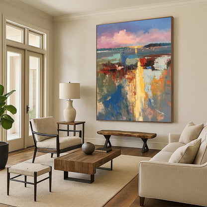 Multicolor Abstract Landscape Art For Living Room and Sunroom WS427