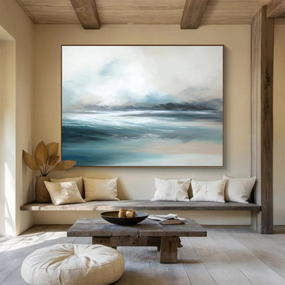 Extra Large Size Blue and Gray Abstract Seaside Painting WB194