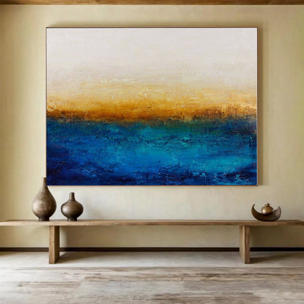 Blue, Yellow, White Abstract Horizon Painting, Abstract Acrylic Art WB006