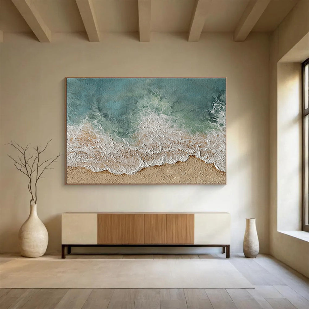Big Size Turquoise and Beige Textured Coastal Abstract Art WB226