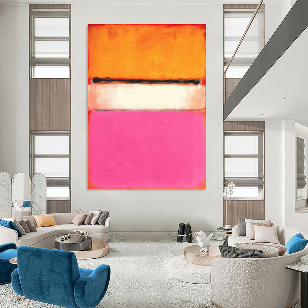 Orange, Pink, and Black Abstract Color Block Painting For Sale Online WS495