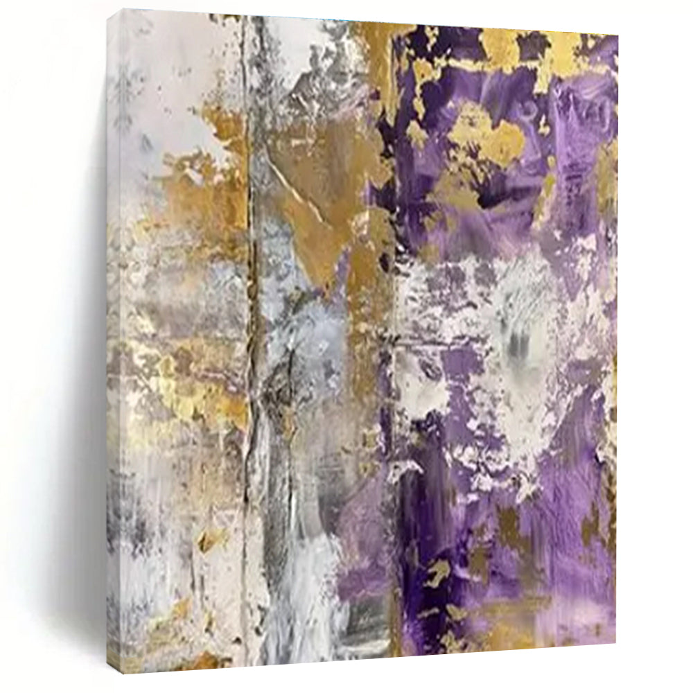 Unique Abstract Art Purple, Gold, and Neutral Textured Abstract Painting HS592