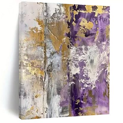 Unique Abstract Art Purple, Gold, and Neutral Textured Abstract Painting HS592