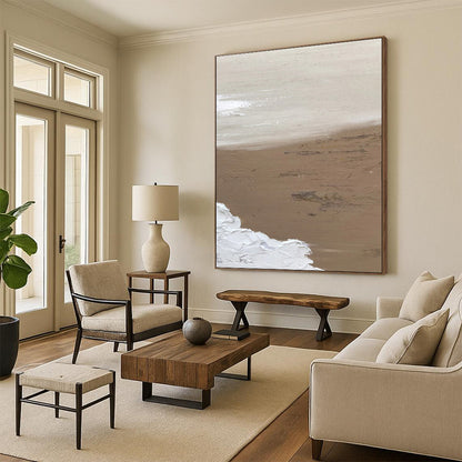 White, Beige Abstract Textured Art For Living Room and Bedroom WS458