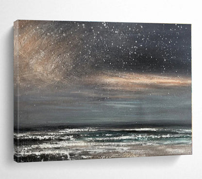 Gray, Black Abstract Starry Seascape Acrylic Painting WB035