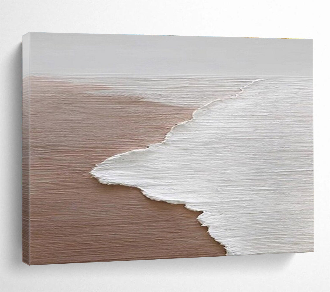 Horizontal Extra Large Size Brown and White Abstract Seaside Painting WB220