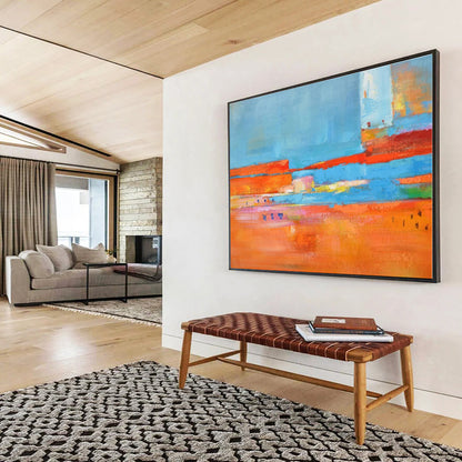 Oversized Canvas Art Blue, Orange and Red Abstract Landscape Painting WB099