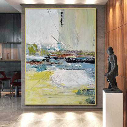 Large Contemporary Wall Art Yellow, Blue & Multicolor Textured Abstract, Modern Art Acrylic HS220