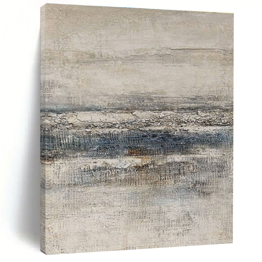 Beige, Gray, and Blue Textured Abstract Seaside Painting For Sale Online WS488