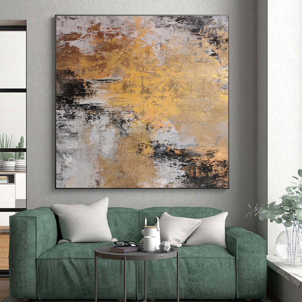 Unique Abstract Art Gold, Gray & Black Textured Abstract, Large Contemporary Wall Art HS280