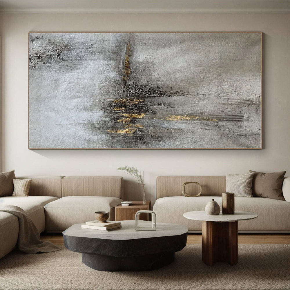 Minimalist Canvas Art Gray and Gold Textured Abstract Art HS614