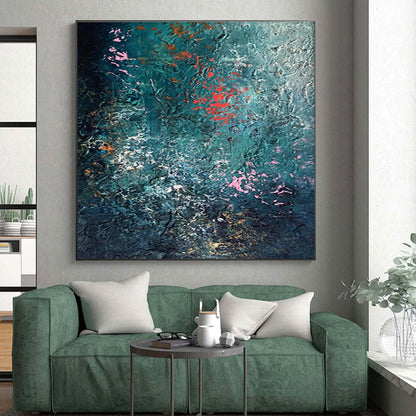 Unique Abstract Art Teal, Pink & Orange Textured Abstract, Large Contemporary Wall Art HS275
