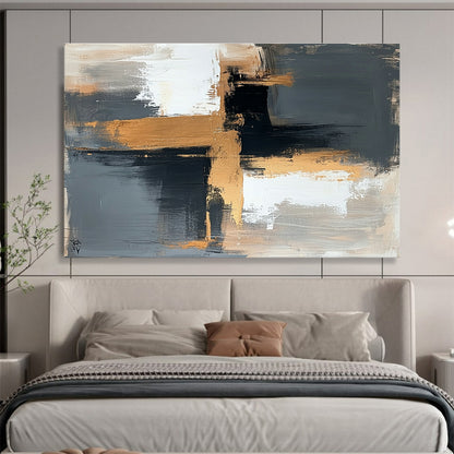 Contemporary Abstract Art with Black, White, Gold and Gray Colors, Minimalist Geometric Abstract Theme WB329