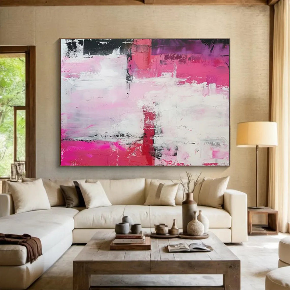 Pink and Red Abstract Art with Bold Textures HS589