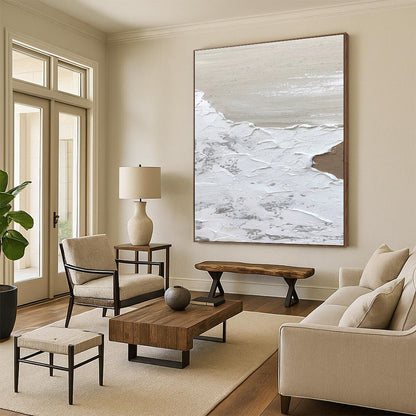 White, Beige Abstract Textured Art For Living Room and Bathroom WS457