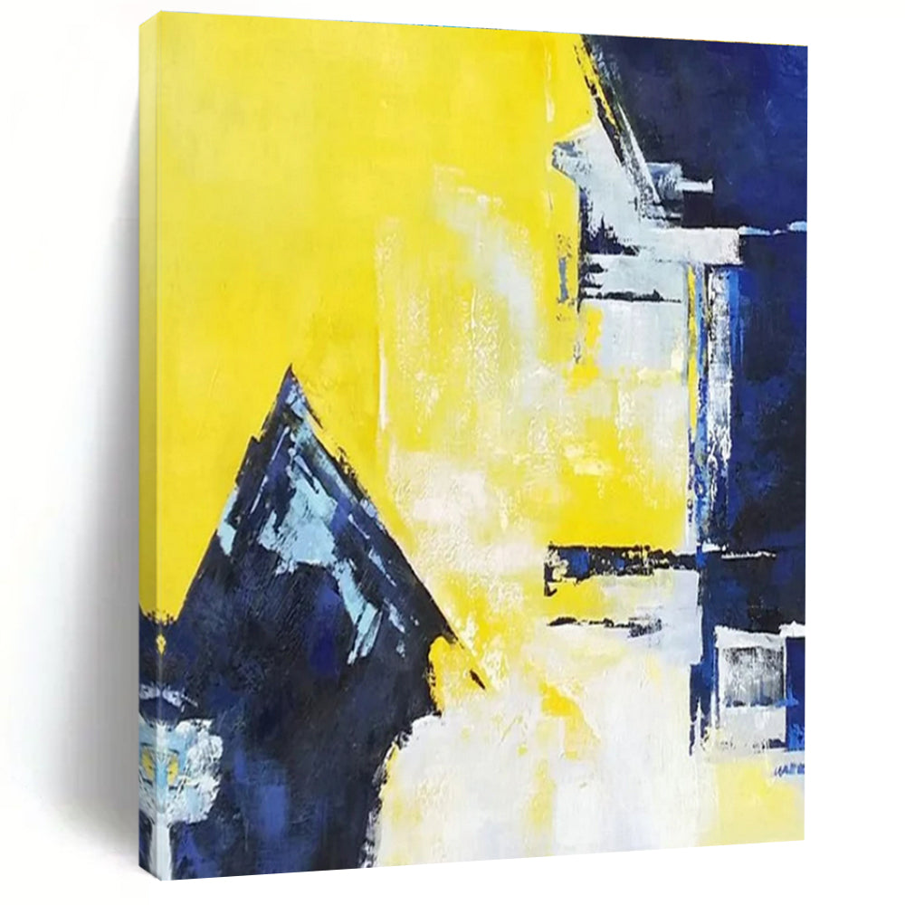 Cool Abstract Paintings Yellow, Blue, and White Geometric Abstract Painting On Canvas HS803