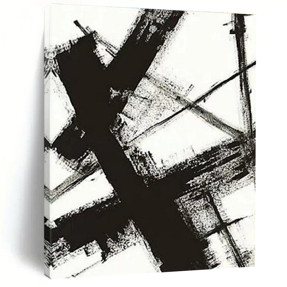 Black and White Geometric Abstract Painting HS567
