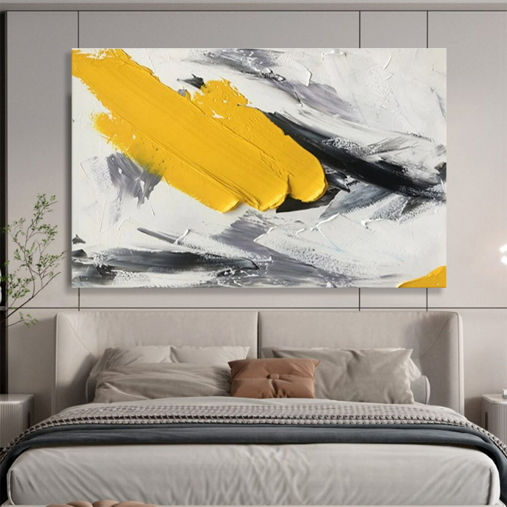 Modern Art Abstract Paintings Bold Yellow Black and White Textured Abstract Painting WB336