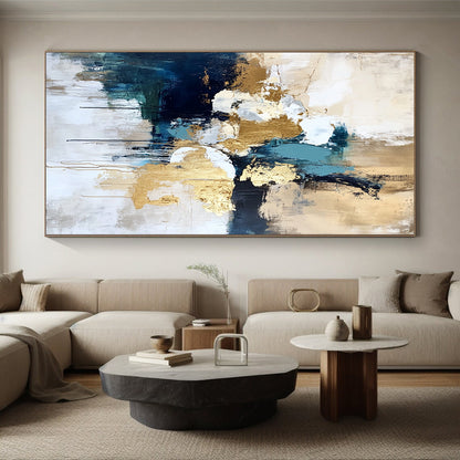 Large Contemporary Wall Art Multicolor Abstract Shape Painting with Gold Accents For Sale HS165