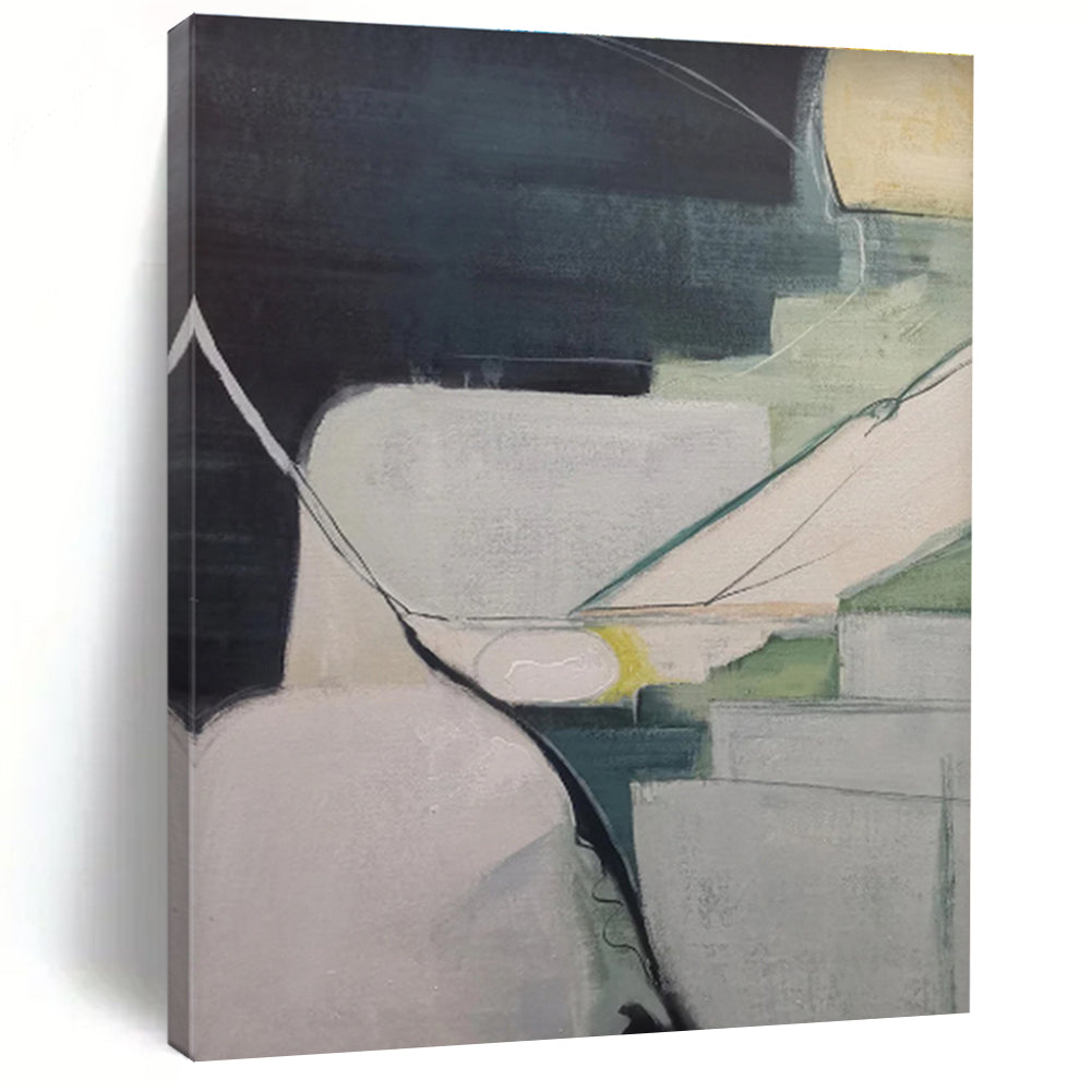 Modern Art Acrylic with Blue, Beige and Brown Colors, Abstract Landscape Theme HS492