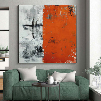 Hand Painting Orange, Black & White Textured Abstract Geometric Art HS402