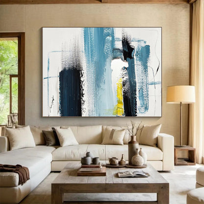 Modern Art Acrylic with Blue, Black, White and Yellow Colors, Abstract Urban Theme HS462