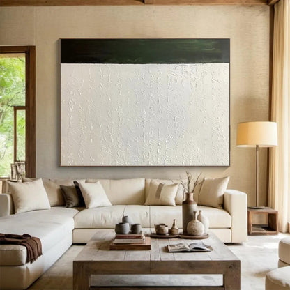 Hand-Painted Green and White Abstract Textured Script Painting For Sale HS041