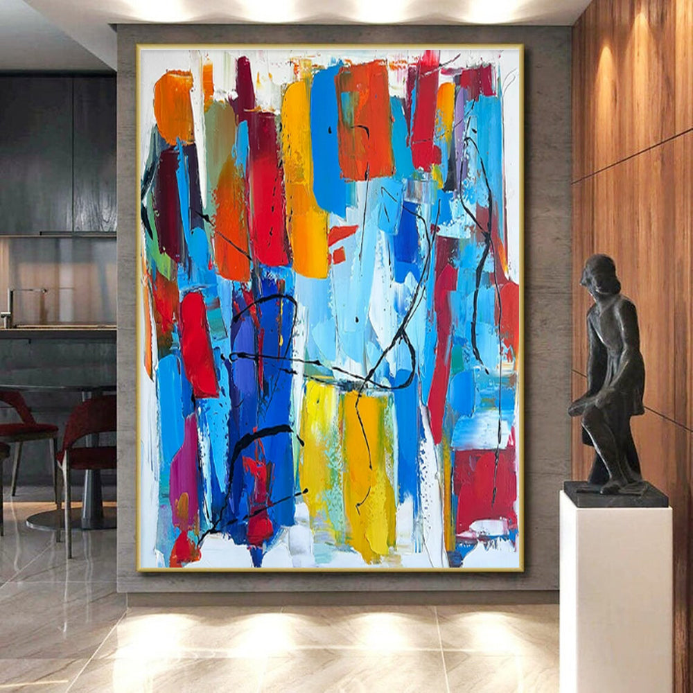 Handmade Art Large Contemporary Wall Art with Multicolor Energetic Shapes - Modern Art Acrylic HS540