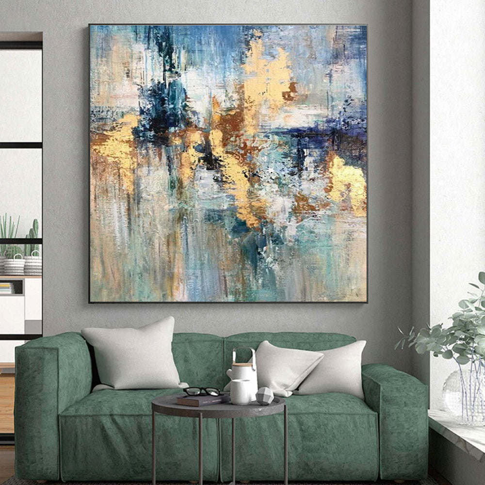 Hand Painted Art Blue & Gold Textured Abstract, Acrylic Modern Art Paintings HS440