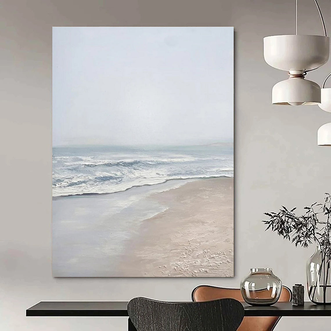 Beige, Blue Abstract Seascape Art For Living Room and Bathroom WS451