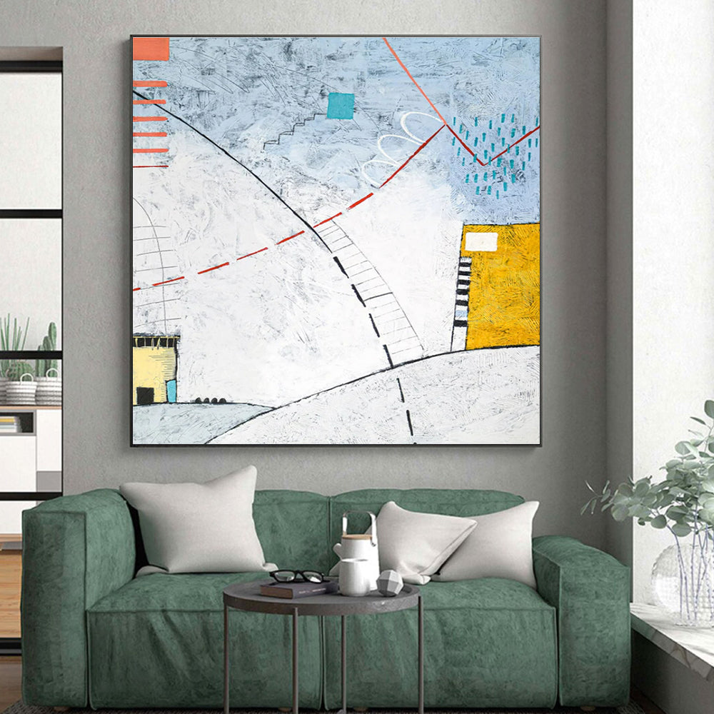 Hand Painted Art Multicolor Geometric Abstract Painting On Canvas HS821