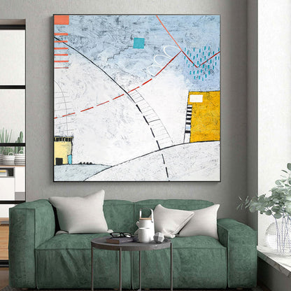 Hand Painted Art Multicolor Geometric Abstract Painting On Canvas HS821