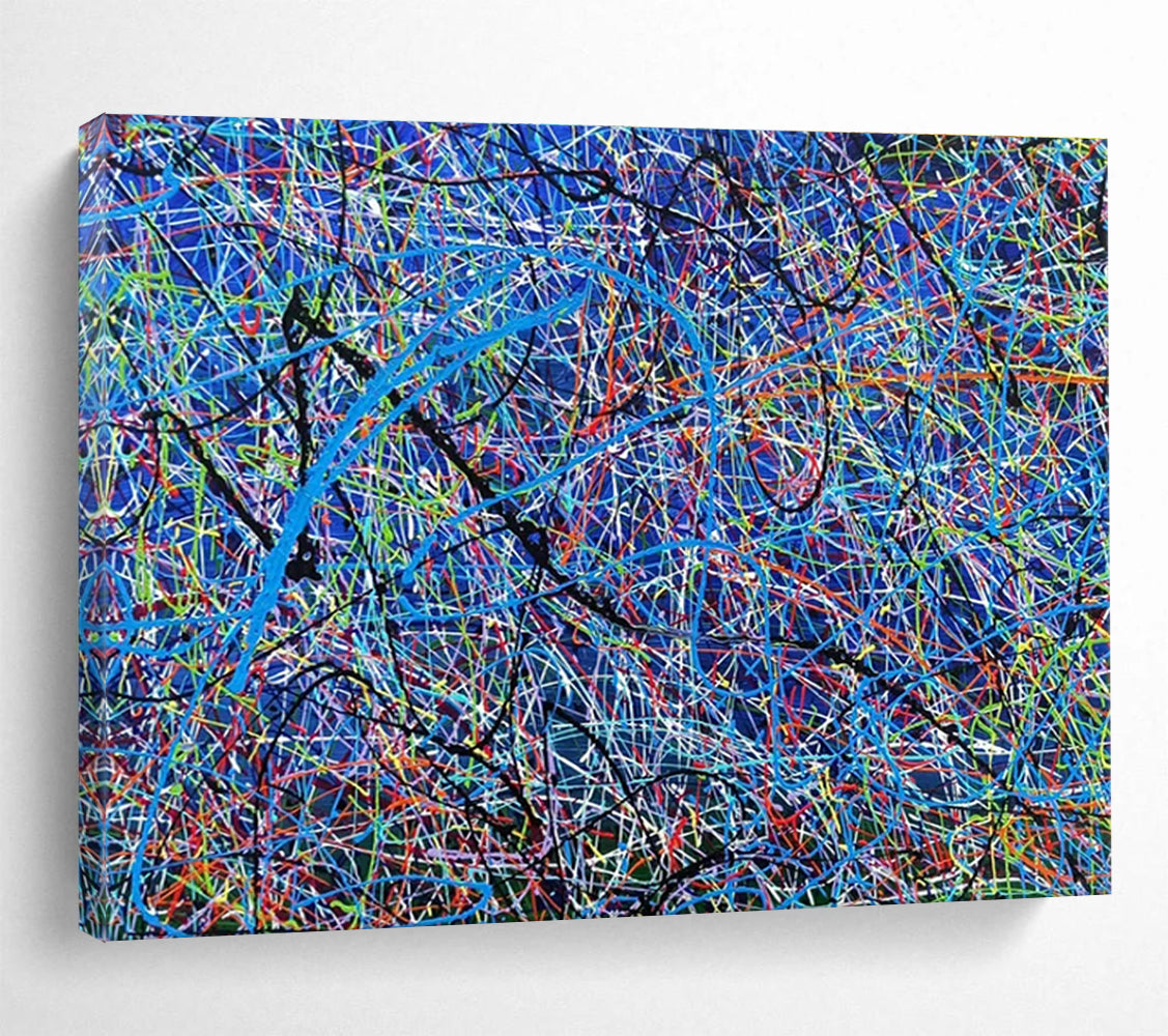 Red, Blue, Orange, Black Abstract Splatter Art For Sale WB398
