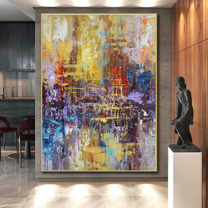 Large Painting In Living Room Multicolor Textured Abstract Cityscape HS618