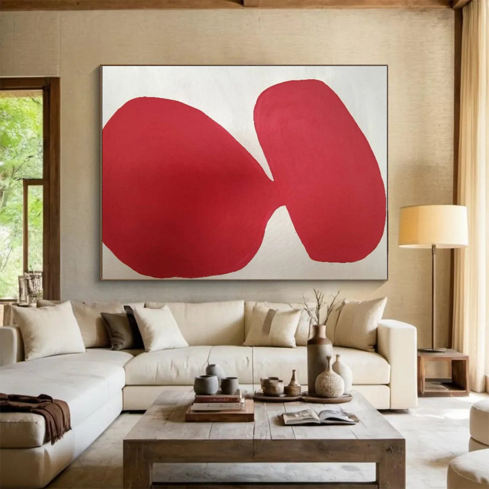 Cool Abstract Paintings Red and White Organic Abstract Art HS644