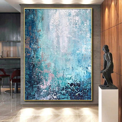 Unique Abstract Art Teal, Blue & Pink Textured Abstract, Large Contemporary Wall Art HS295