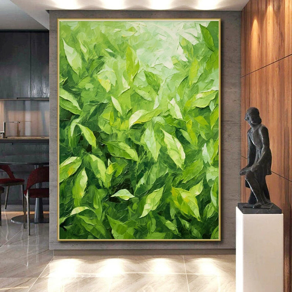 Hand-Painted Green Leafy Abstract, Acrylic Modern Art Painting HS341