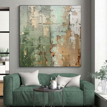 Handmade Art Earthy Greens and Neutrals Textured Abstract Art HS595