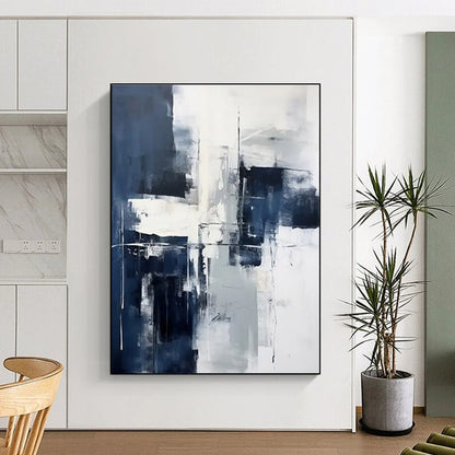 Large Size Navy & Gray Textured Abstract, Modern Art Acrylic HS232