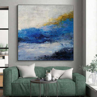 Gaint Canvas Art Blue & Yellow Textured Abstract, Oversized Abstract Wall Art HS423