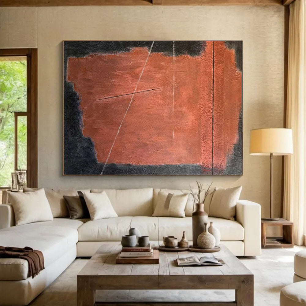 Hand Painted Art Rust and Black Textured Abstract Art HS750