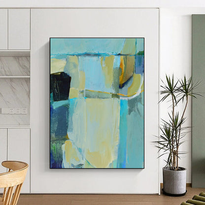 Acrylic Modern Art Paintings Teal, Beige, and Blue Abstract Art HS747