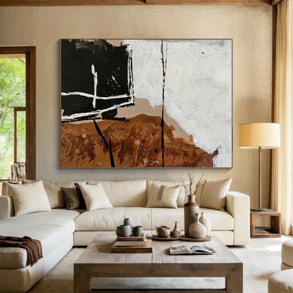 Cool Abstract Paintings Black, White, and Brown Geometric Abstract Art HS686