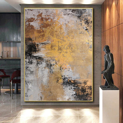 Unique Abstract Art Gold, Gray & Black Textured Abstract, Large Contemporary Wall Art HS280